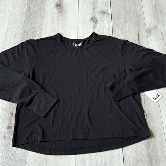 Feat Womens BreezyBlend Stretch LS Crop Tee Black L Nwt - Picture 2 of 4